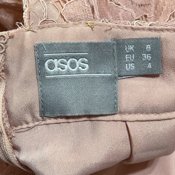 Asos Formal Dress Full Length Peach Lace Bridesmaid Wedding Size 4 (READ) - Picture 4 of 10